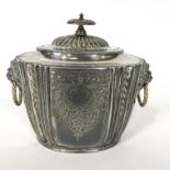 A silver plated neo-classical sugar bowl and cover, of fluted and oval form,