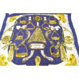A collection of five vintage French scarves, including a Hermes 'Etriers' example,
