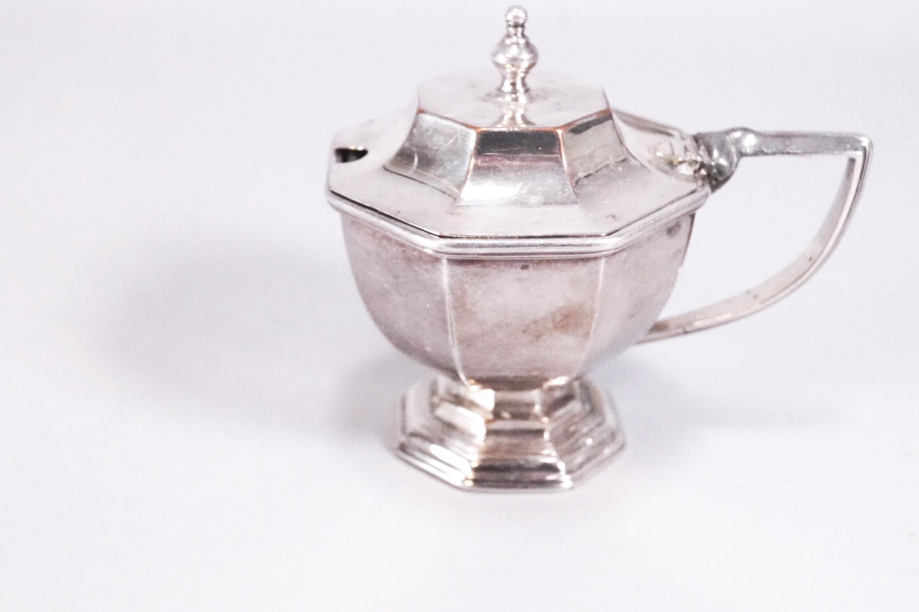 A silver plated five piece cruet set in the George I octagonal style, the casters, - Image 2 of 3