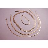 Two hallmarked 9ct gold flat link collar necklaces; A hallmarked 9ct gold flat link bracelet;