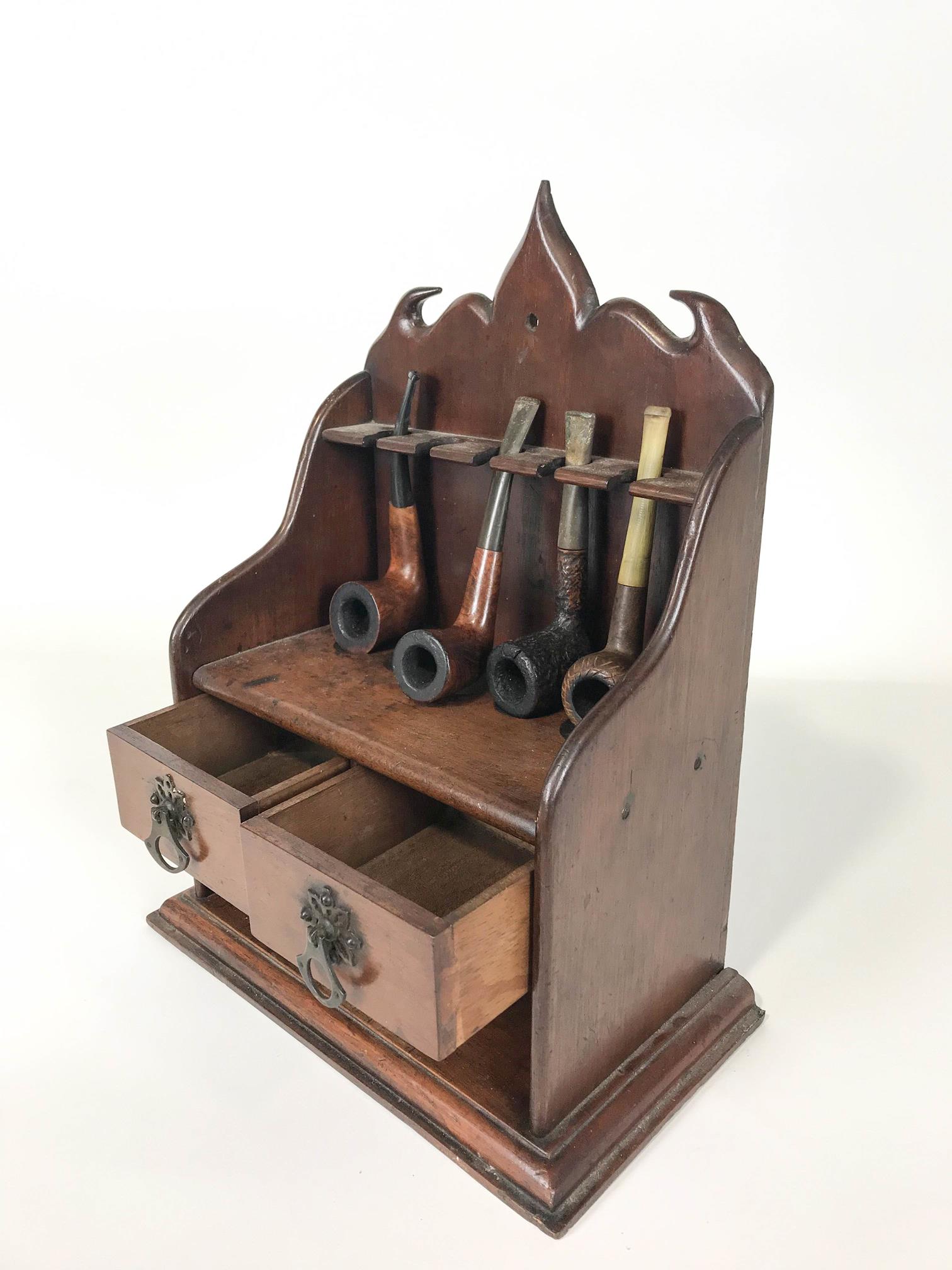 A 19th century mahogany pipe stand and four pipes, - Image 2 of 2
