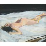 Neil Morrison, Sleeping girl, oil on board, a pair, signed lower left, signed and detailed verso,