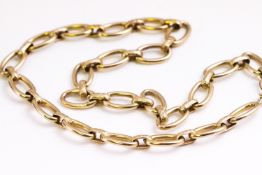 A yellow metal large link chain. Polished/engraved finish. Bolt ring clasp, 420mm.