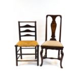 An Arts and Crafts style side chair with turned rail back, rush seat and turned legs,