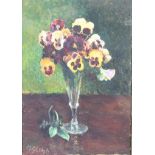 M. Gleigh, still life with a vase of pansies, oil on canvas