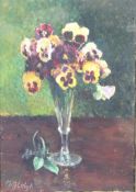 M. Gleigh, still life with a vase of pansies, oil on canvas