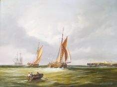 David Beaty,Shipping in full sail,oil on board,signed lower right,30.5cm x 40.5cm