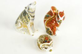 Three Royal Crown Derby animal paperweights including a 'Woodland squirrel', 2006