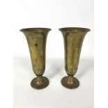 A pair of WMF brass secessionist style flared vases with beaded borders, circa 1900, stamped marks,