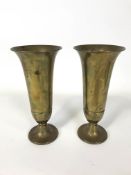 A pair of WMF brass secessionist style flared vases with beaded borders, circa 1900, stamped marks,