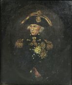 A English school, 19th century, Portrait of Admiral Nelson, oil on canvas, 18cm x 16cm.