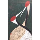 Karoru Kawano (1916-1965), Cranes, wood blocks, a pair, signed with seal mark,