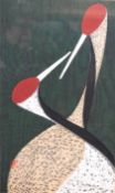 Karoru Kawano (1916-1965), Cranes, wood blocks, a pair, signed with seal mark,