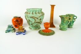 A group of Art Deco ceramics, circa 1935, various printed painted and impressed marks,