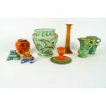 A group of Art Deco ceramics, circa 1935, various printed painted and impressed marks,