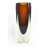 An Art glass vase, of tapering form, the thick walled vessel with amber tear shaped interior,