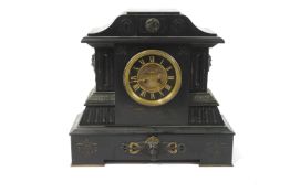 A continental slate and metal mounted clock,