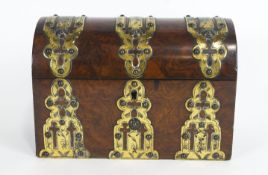 A walnut and brass mounted domed casket form letter rack,