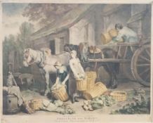 Richard Easton after Francis Wheatly, Preparing for market, coloured mezzotint,44cm x 54cm.