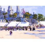 Rachel Grainger Hunt, A French market scene and a park landscape, oil on board,