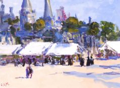 Rachel Grainger Hunt, A French market scene and a park landscape, oil on board,