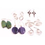 A collection of six pairs of earrings of variable designs. All individually marked 925 for sterling.