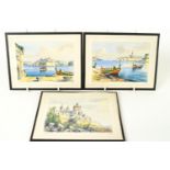 Edwin Galea, Views of Malta, watercolours, set of three, signed and dated 1960