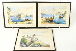 Edwin Galea, Views of Malta, watercolours, set of three, signed and dated 1960