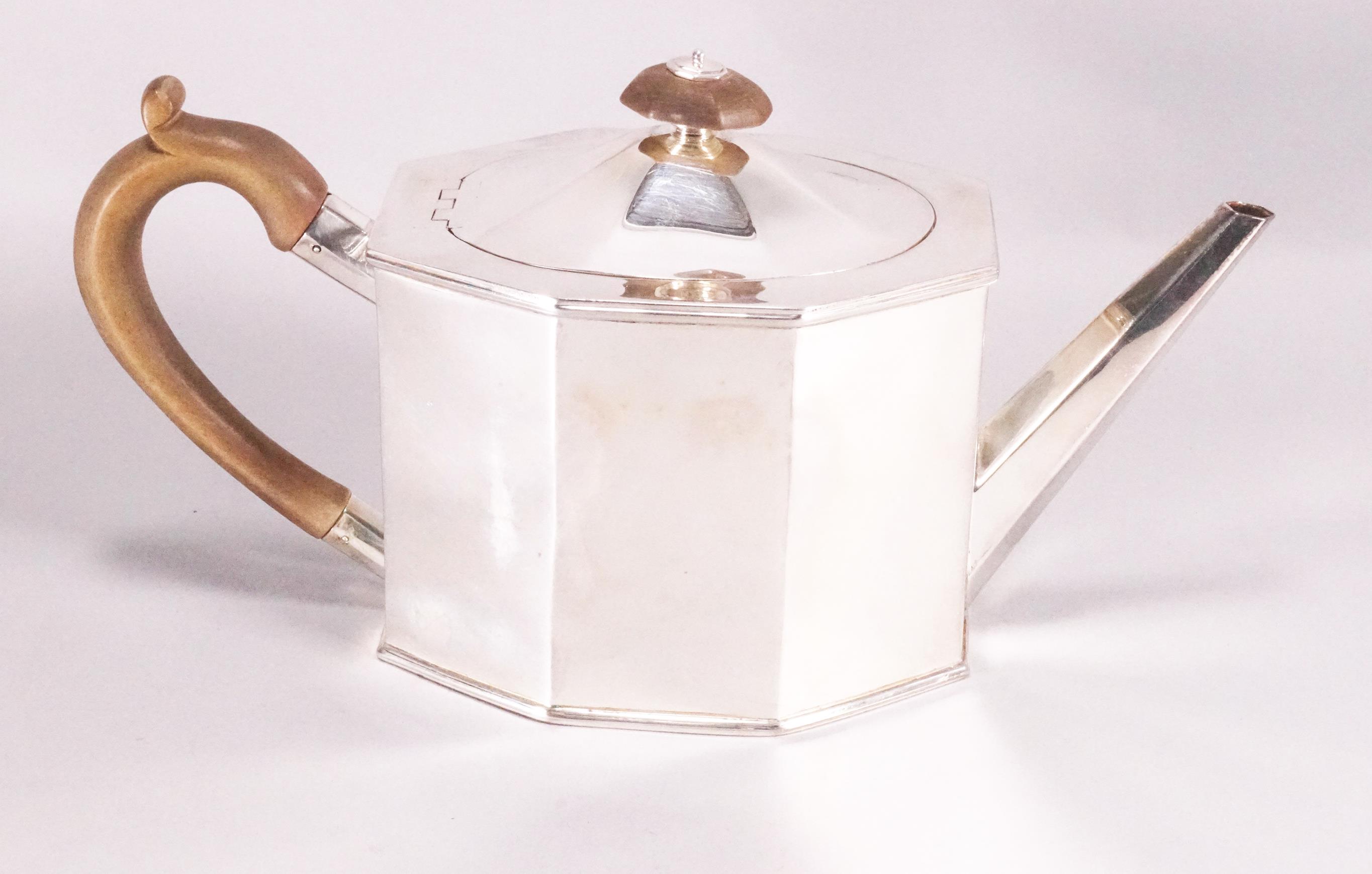 A silver teapot of flat panel octagonal form and domed cover, - Image 2 of 3