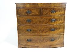 A 19th century mahogany bow fronted chest of two short and three long graduated drawers,