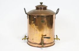 A Barnes & Son of Wells and Shepton Mallet copper and brass water urn, of massive proportions,