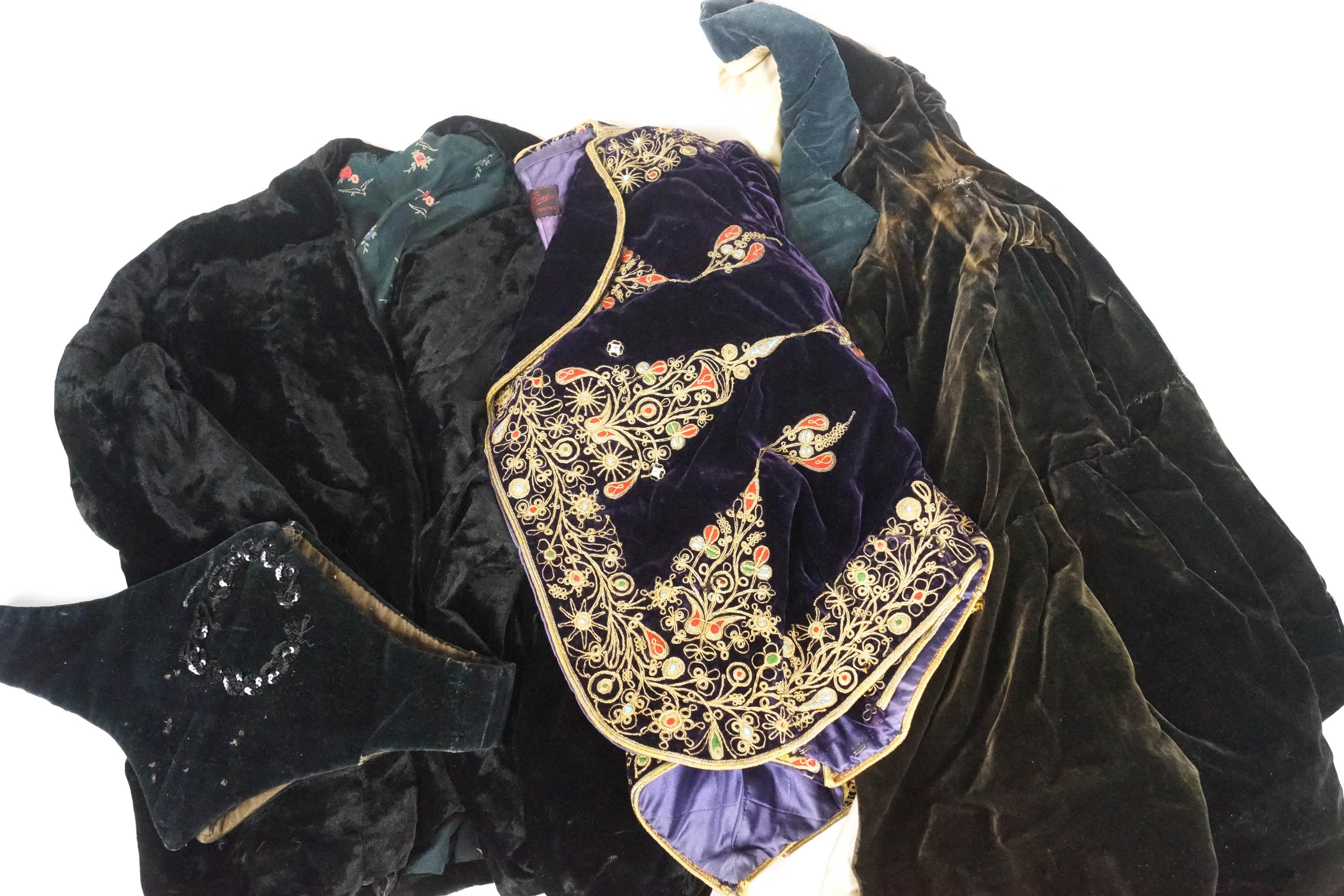 A collection of vintage clothing and textiles to include: an Edwardian brown velvet lady's jacket, - Image 2 of 5