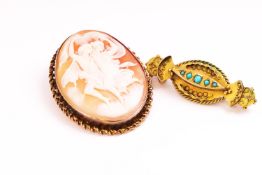 A hallmarked 9ct gold turquoise bar brooch with locket glazed panel to reverse;