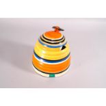 A Clarice Cliff 'Bizarre' honey pot, of reeded form, circa 1930, printed Newport pottery marks,