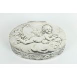 An oval silver snuff or sweetmeat box,