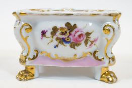 A French porcelain bombe shaped inkwell, mid 19th century,