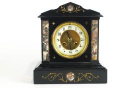 A Victorian Belgian slate and marble mantel clock, or neo-classical form,