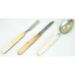 An early Victorian Officer's campaign set, comprising a folding spoon, together with knife and fork,