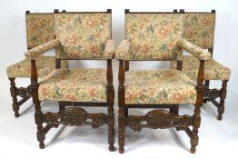 An oak rectangular extending refectory table and eight chairs,