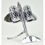 A 1950's Art Deco style cruet set, in the form of a WWII chromed aeroplane,