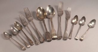 A group of assorted silver flatware, in the Hanoverian, Old English and Fiddle patterns,