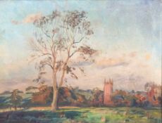 Tom Van Oss, Summers Evening at Chewton Church, Somerset, oil on canvas,