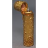 A 19th century gilt metal scent bottle, the cylindrical case moulded with rococo 'c' scrolls,