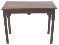 A Chinese Chippendale style side table in mahogany, of plain rectangular form,