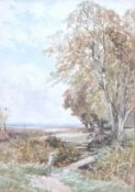 E Wimperis, A scene on the Downs, watercolour, initialled lower left,