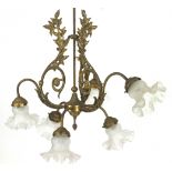 A gilt metal six light chandelier,