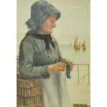 David W Haddon (British), Fl 1884-1911, 'Fisher woman Knitting', watercolour,