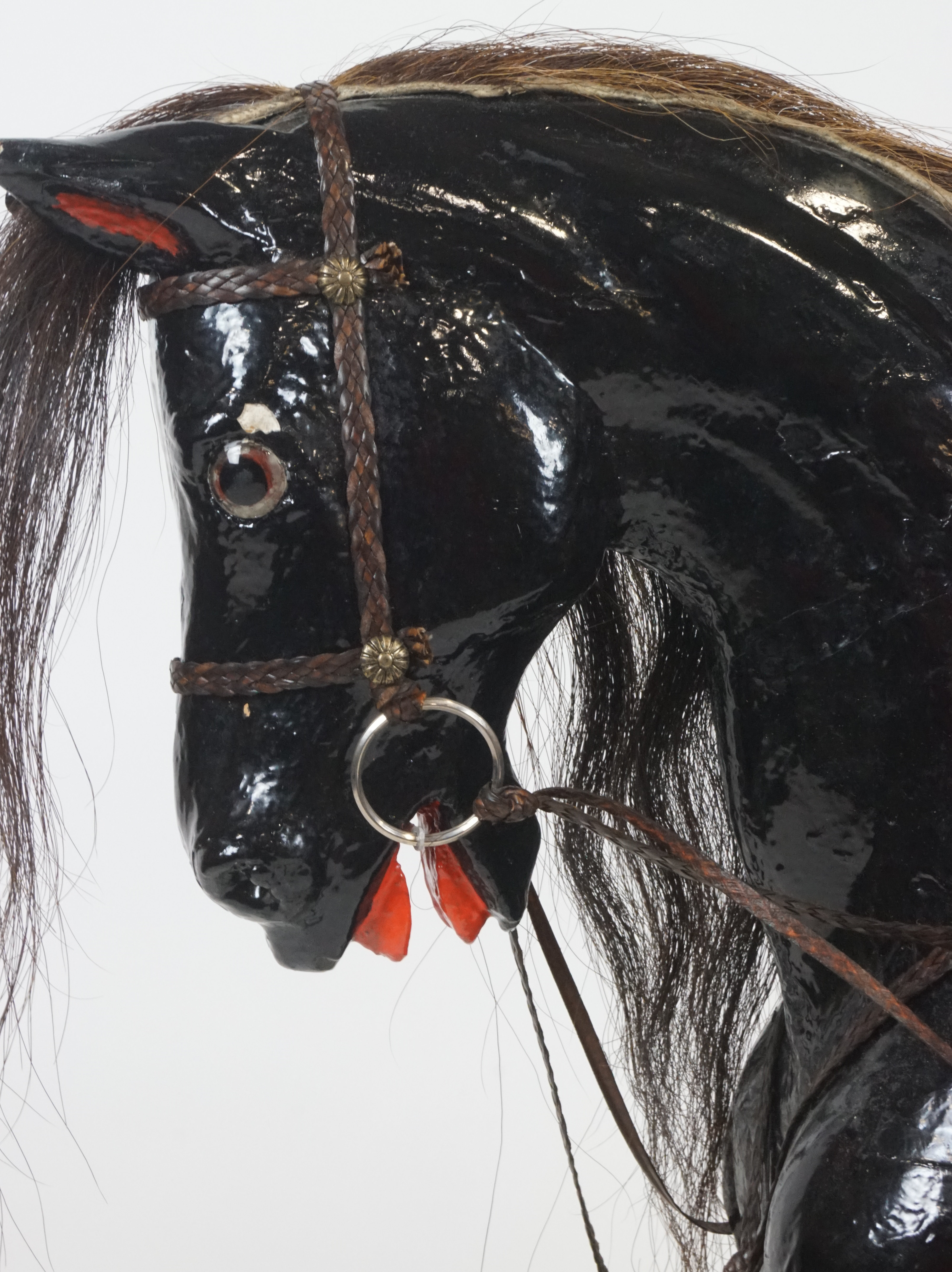 An Edwardian black painted wood rocking horse, early 20th century, - Image 2 of 4