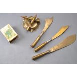 Three trench art brass letter openers and other items