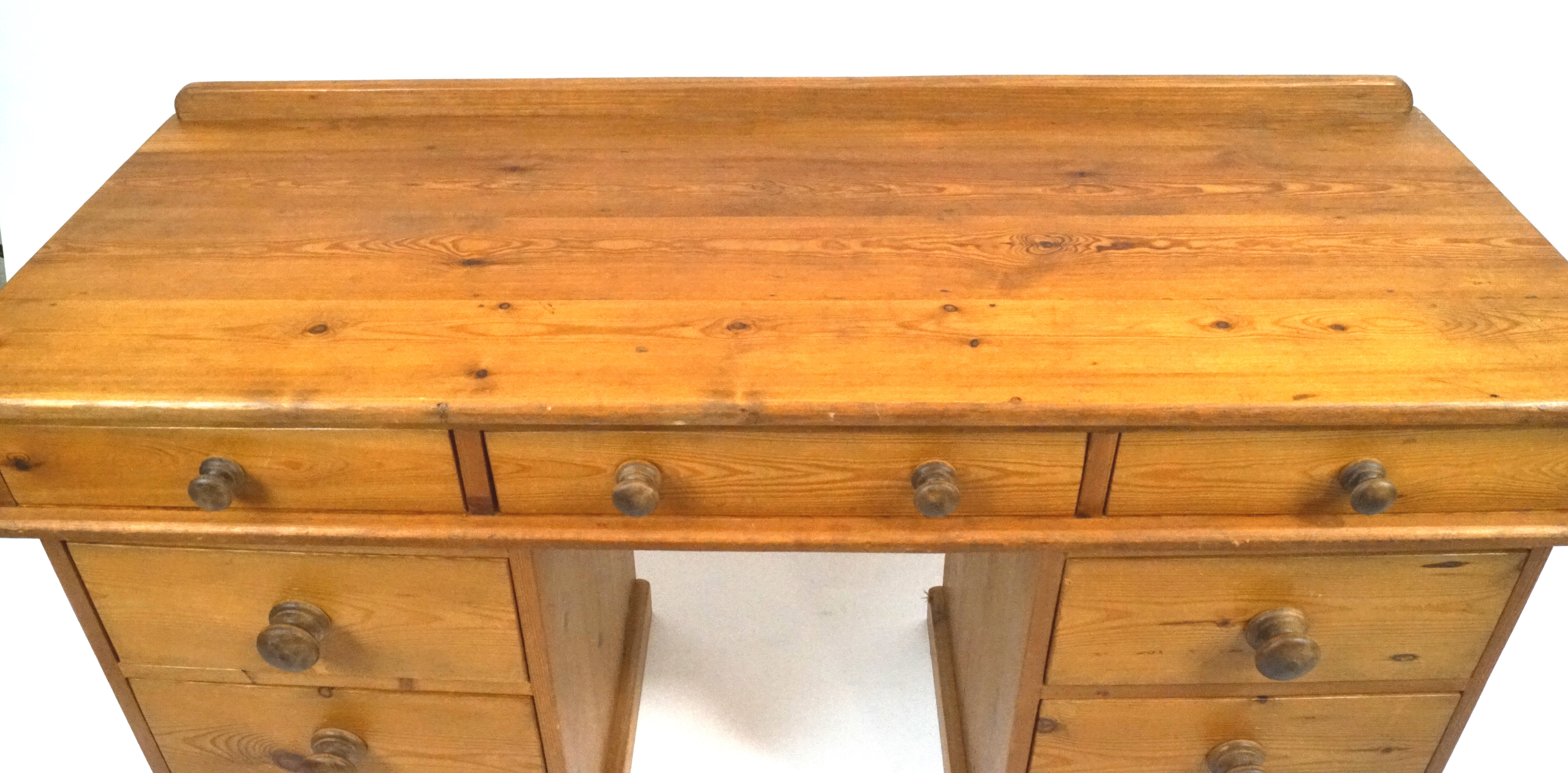 A pine pedestal desk with plain galleried top above three frieze drawers, - Image 2 of 2